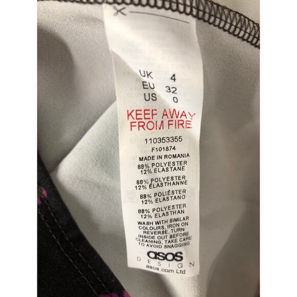 ASOS Juliet Dress Puff Sleeve Belted Sheath Mini Black Base Floral NWT 0 - Picture 7 of 8